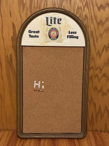 Vintage Miller Lite Beer Sign Bar Bulletin Board Mancave Wood Grain Corkboard