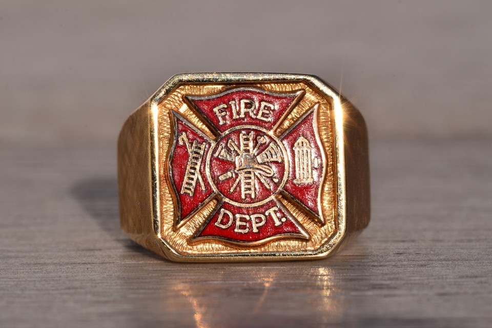 Enameled Fire Fighters Ring in Yellow Gold | eBay