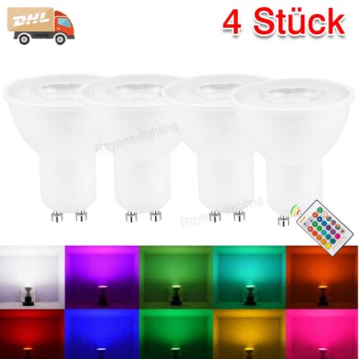 4X GU10 5W Dimmbar RGB Bunte LED Birne Farbwechsel Lampe Glühbirne+Fernbedienung
