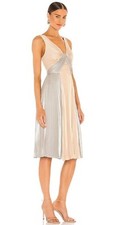 BCBG Maxazria Dress Pleated Midi Dress Metallic Gold Flare luxury 8 - New- 370