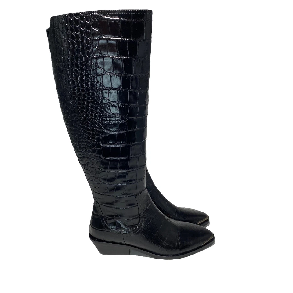 Bota de montar Sigerson Morrison para mujer Jaden de cuero negro cocodrilo media pantorrilla talla 36,5 Foto 2 de 4