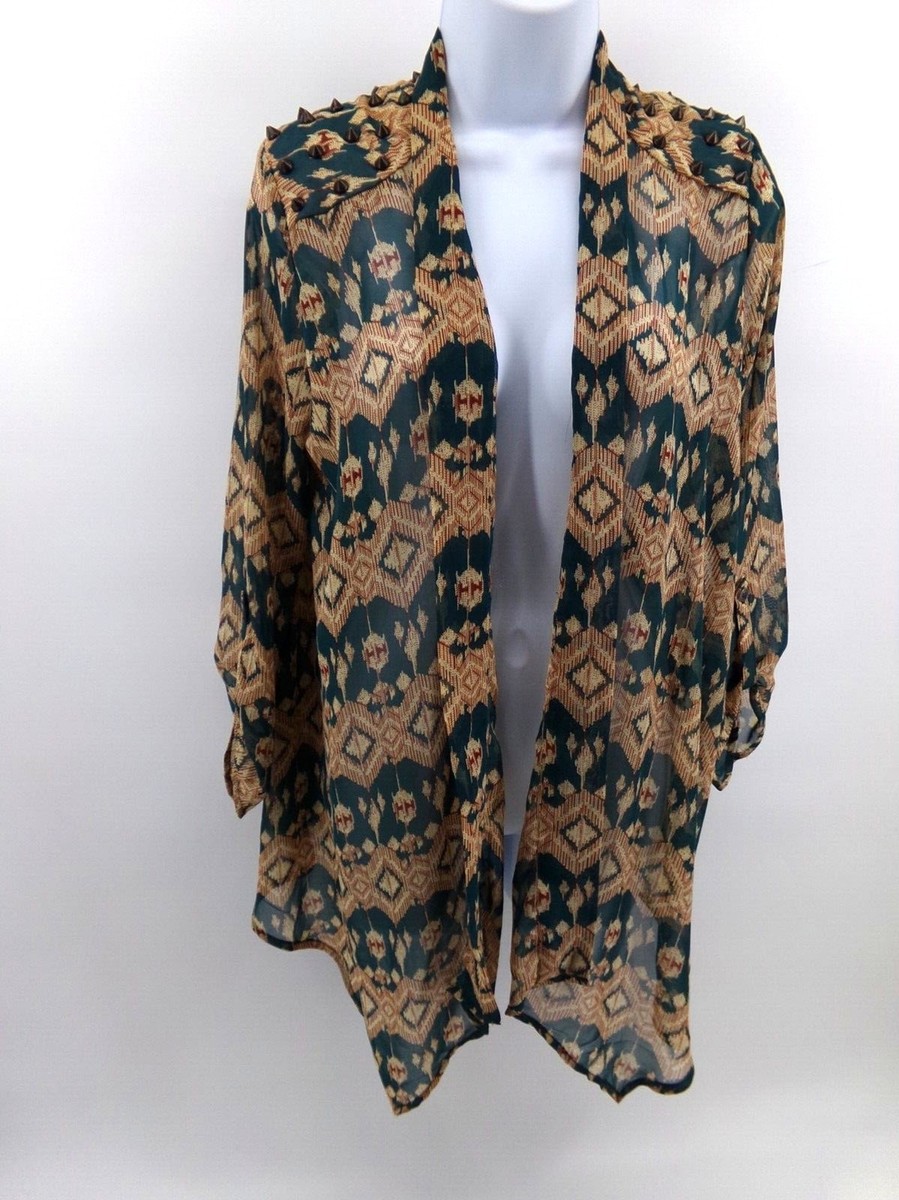 Gimmicks by BKE open front sheer back boho cardigan S Studded | eBay