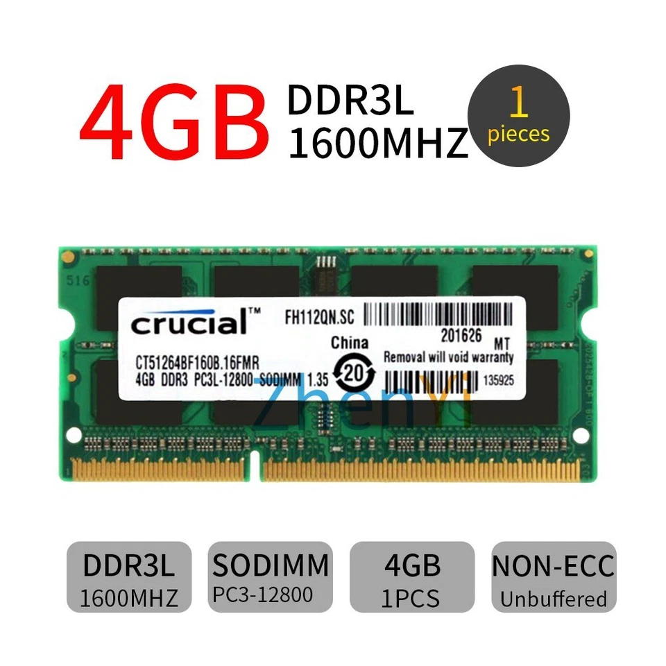16GB 8GB 4GB RAM PC3L-12800 DDR3L-1600MHz SODIMM Memory Laptop For Crucial LOT - Image 4 of 4