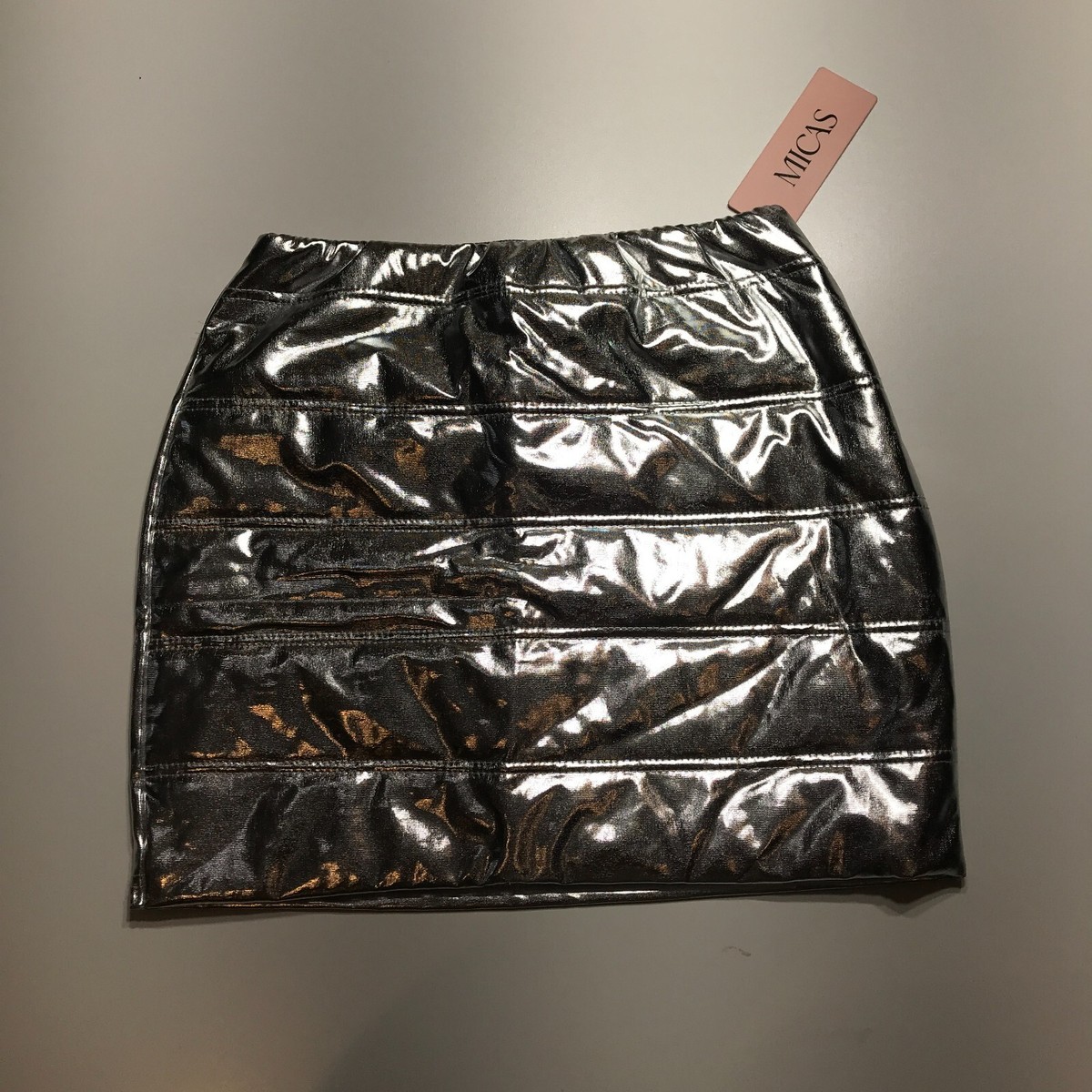 Micas Womens Silver Reflective Quilted Mini Night Out Rave Party