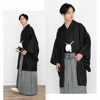 Japanese Men's Traditional Kimono, HAORI ,Montsuki Hakama ,3pcs