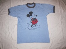 Rare Vintage DISNEY Mickey Mouse Single Stitch Ringer T Shirt 70s 80s Blue