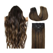 DOORES Human Hair Clip in Extensions Balayage Dark Brown to Chestnut Brown 20...