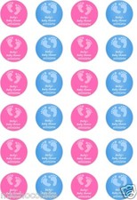 24x PRECUT PERSONALISED BABY SHOWER PINK/GIRL/BLUE/BOY RICE CUP CAKE TOPPERS