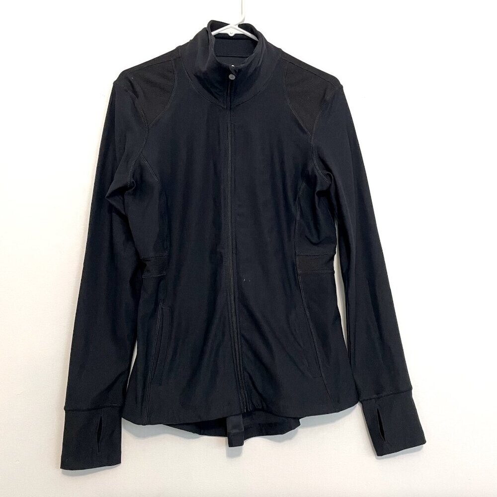 APANA Solid Black Full Zip Collared Thumbholes Ac… - image 1