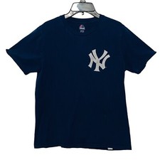 Majestic Boys T Shirt Short Sleeve New York Yankees Jeter 2 Cotton Blue L