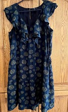 Womens Gap Dress Size L Blue/yellow Circles ruffle neck