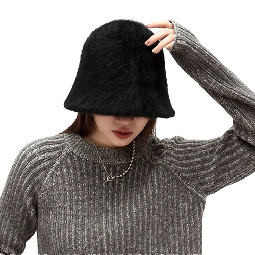Fuzzy Bucket Hat Gray Angora and Nylon By Hat Attack Hat Attack Women main image 4