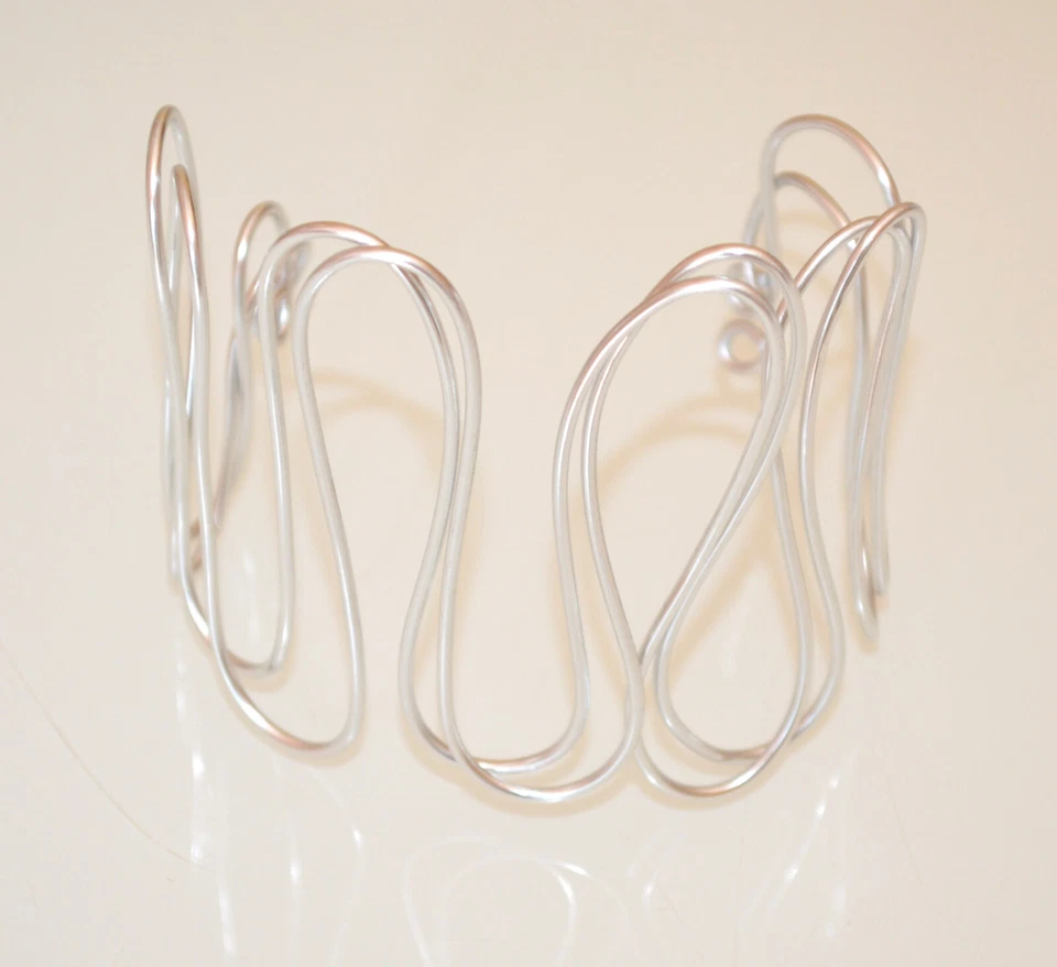 Bracciale argento rigido donna a schiava alto multi fili alluminio CX123 - Immagine 2 di 3