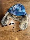 American Eagle Trapper Hat Cap Ear Flaps Blue Purple Plaid Lined One Size Winter — photo 6