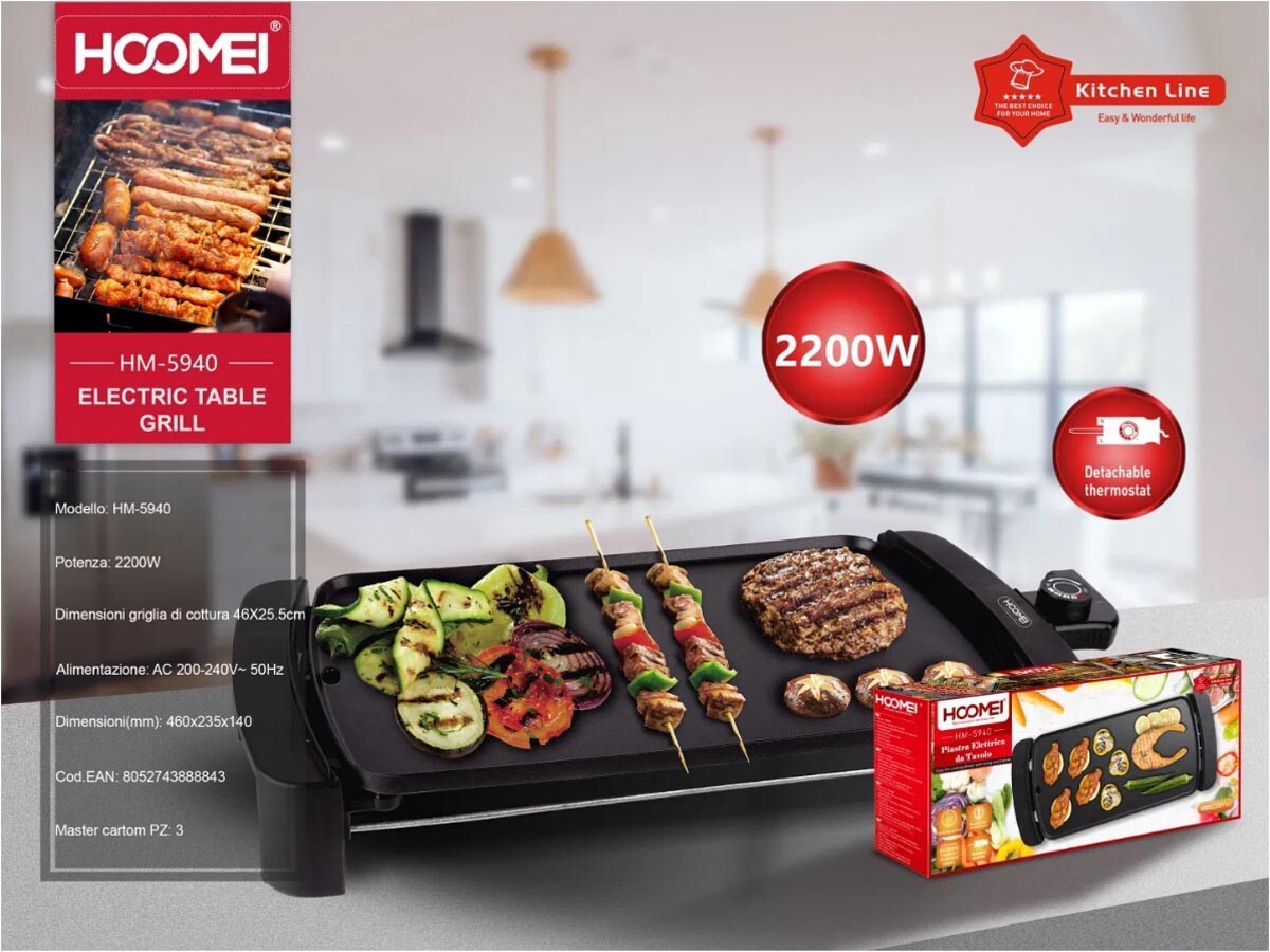 Bistecchiera Elettrica da Tavolo 2200W Grill Inox Antiaderente Top