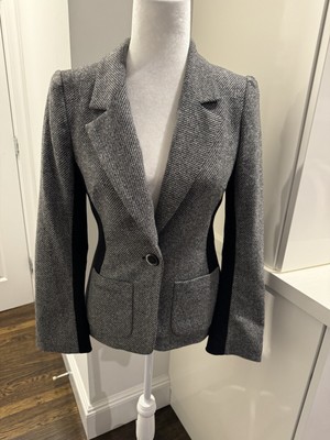 Yoana Baraschi Chic Black Tweed Color Block Textured 2 Piece Skirt Suit Size 8