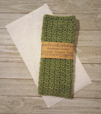 handmade crochet reusable ''unpaper''  towel cloth kitchen rosemary green