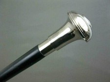 Solid Silver Round Head Handle Vintage Antqiue Wooden Walking Stick Cane Gift