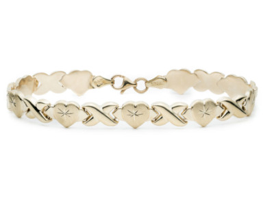7,25'' Diamantschliff Herzen und Küsse Stampato Armband Echt 10K Voll Gelbgold