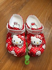 Hello Kitty Crocs Classic Clog All Over Graphic White Red Women Size 8 M6 W8