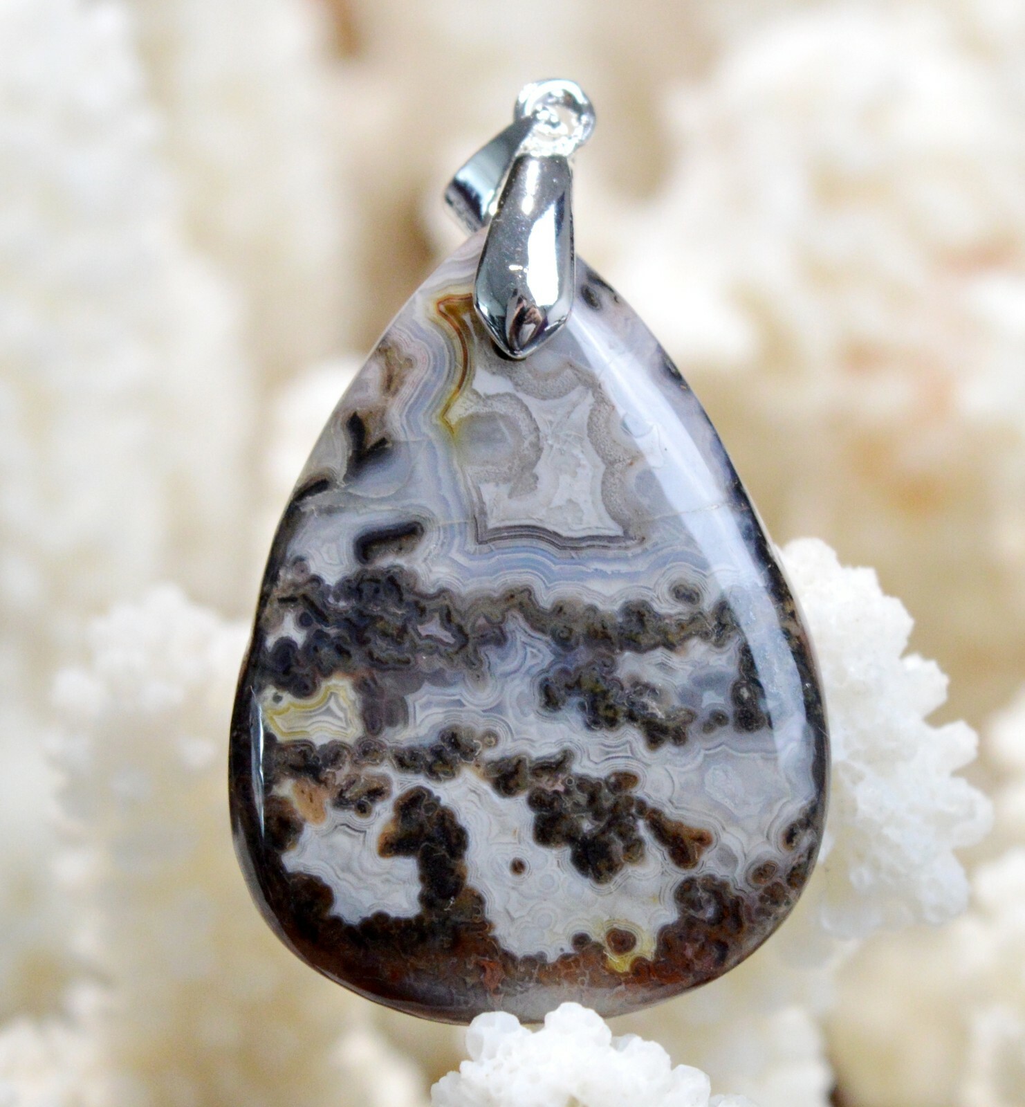 Agate 41 carats pendentif cabochon pierre naturelle Mexique bijoux lithothérapie minéraux BT45