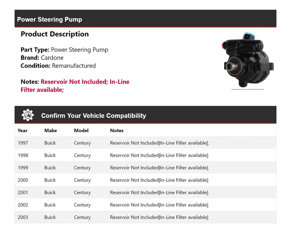 Насос гидроусилителя руля Buick Century 1997-2003 годов выпуска Cardone 1998 1999 2000 2001 2002 годов выпуска - Изображение 2 из 4
