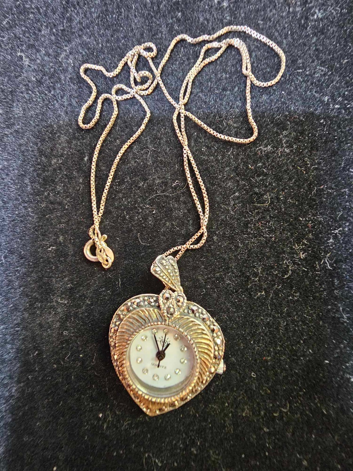 925 Sterling Silver Heart Quartz Watch/Pendant Marcasite 925 Chain ...