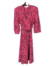 VTG LADY CAROL Pink/Black FLORAL/TROPICAL Belted PLEATED Satin BLOUSON DRESS 14