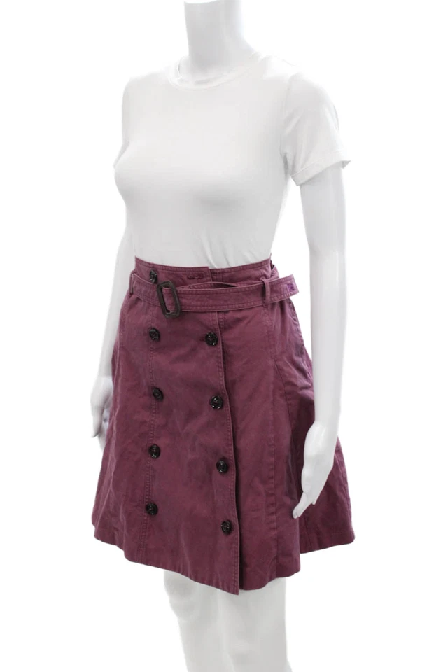 Burberry Women A-Line Mini Skirt Purple Cotton Size 14 - Image 2 of 4