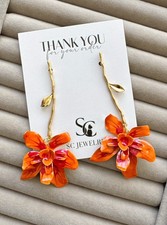ZARA Style Stem Flower Earrings Women  s Fashion Jewelry  Zinc Iron Epoxy Resin