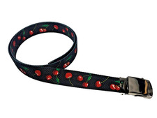 Men's, Cherries on Black, Nylon Fabric Belt, 1.25" x 42", Made in the USA