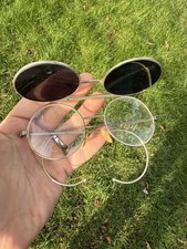 Steampunk Vintage Retro Round Circle Flip Up Sunglasses Cable Temples Silver