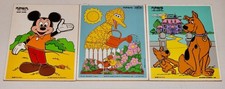 Vintage Lot Of 3 Wooden Playskool Puzzles - Mickey Mouse, Scooby-Doo, Big Bird