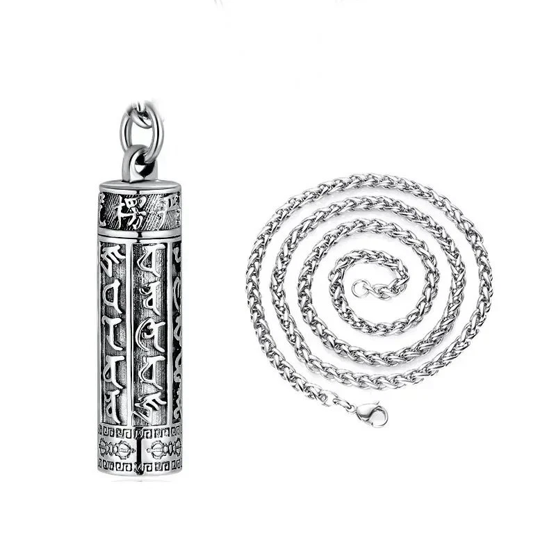 Six Syllable Mantra Cylinder Pendant Tibetan Locket Amulet Necklace for Men - Image 2 of 4