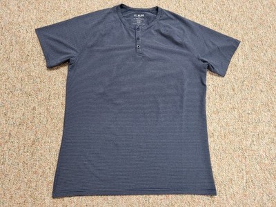 01 Algo Shirt Mens Medium Blue Striped Henley Short Sleeve Quick Dry Wicking UV