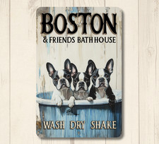 Boston Terrier Bathroom Sign bathhouse bath funny metal tin dog wall art decor