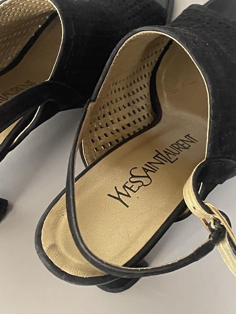 Autentici sandali con tacco Yves Saint Laurent decolte cinturino nero taglia 35 donna