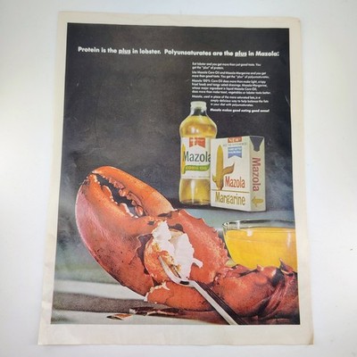 Mazola Vintage 1960s Magazine Ad Lobster Corn Oil Margarine Food Retro Print Ad