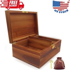 Wood Box Large Decorative Wooden Storage Box with Hinged Lid and Locking Key