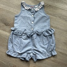 Vintage Kids On The Go Blue Romper With Cotton Lace Collar 4T
