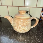 Frankoma 7J Art Pottery Ceramic Teapot Glossy Beige Brown with Lid