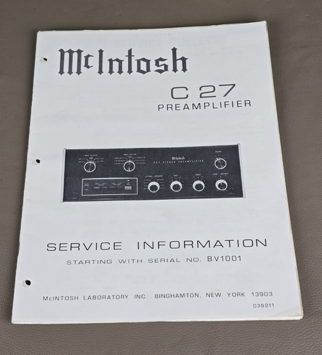 McIntosh Preamplifier C 27 Service Information D-4097
