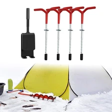 4 Ice Fishing / Shanty Anchors Tent Stakes & 1 Ice Anchor Drill Adapter Tool Kit