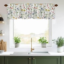 54x18 Inches Watercolor Floral Window Treatment Valance Farmhouse Wildflowers