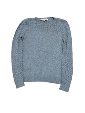 LOFT Ann Taylor Gray Knit Sweater Sz XS Crochet Sleeve  Neck Pullover Top