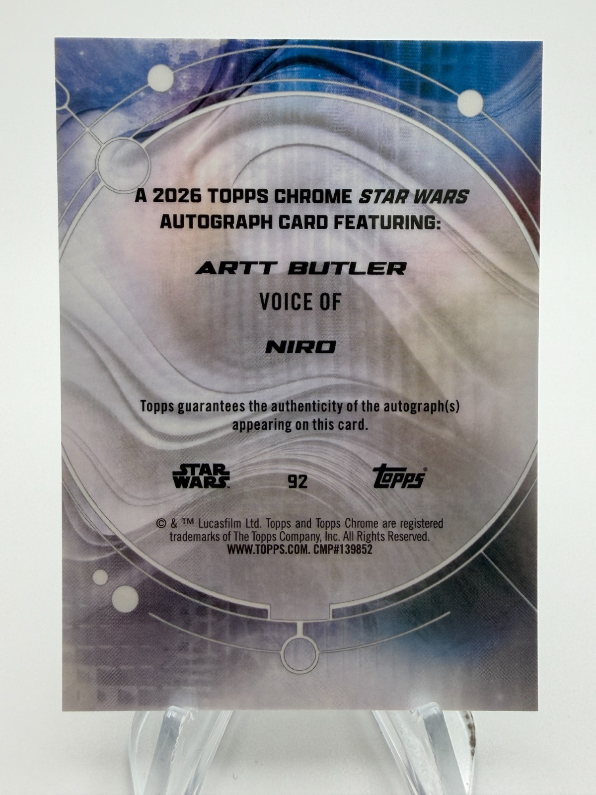 2026 Topps Chrome Star Wars ARTT BUTLER as NIRO Debut Refractor Auto #92 view 2