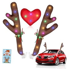 Christmas Reindeer Antlers for Cars with LED Lights, Window Sticker, Jingle