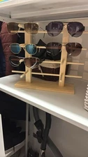 Sunglass Display Organizer, 8 Pairs, Wooden Rack Linen Eyewear Showcase, Protect