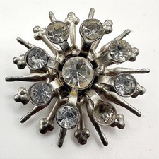 Vintage 90s Starburst Brooch Pin Silver tone Clear Rhinestone Retro Statement