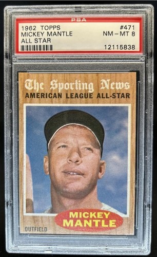 1962 TOPPS NO. 471 MICKEY MANTLE ALL STAR CARD PSA 8 NRMT/MT CENTERED